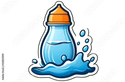 Refreshing water bottle splashing outdoor picnic area graphic design vibrant colors close-up view hydration concept