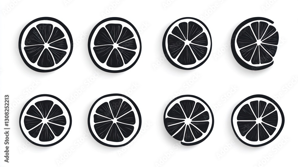 Citrus slice graphic design collection, various orientations, white background Citrus slice graphic design collection, various orientations, white background