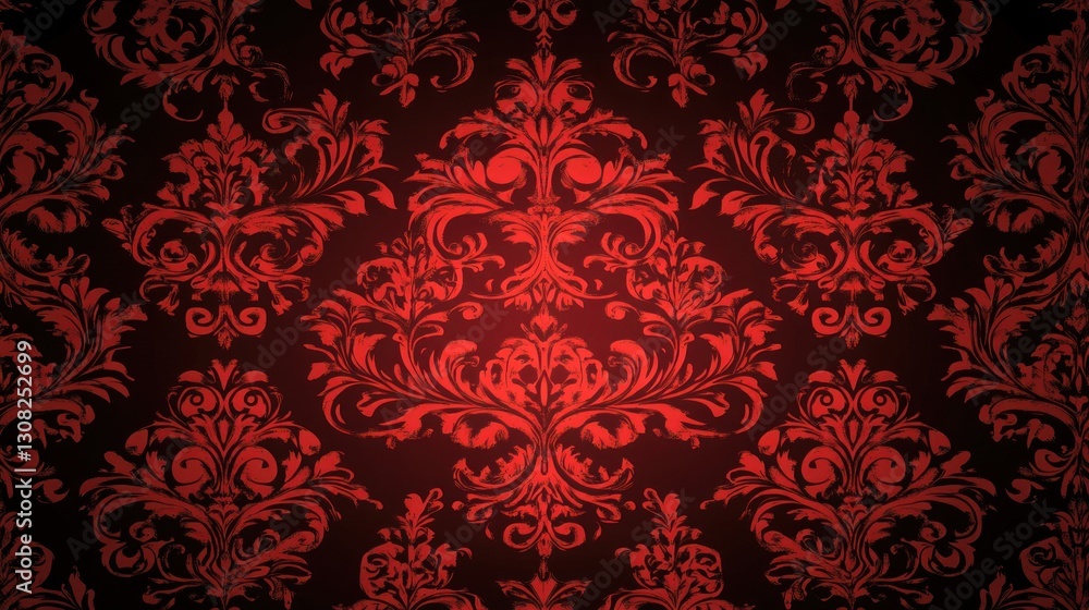 Ornate Red Damask Pattern Background, Design for Fabrics or Wallpapers Ornate Red Damask Pattern Background, Design for Fabrics or Wallpapers