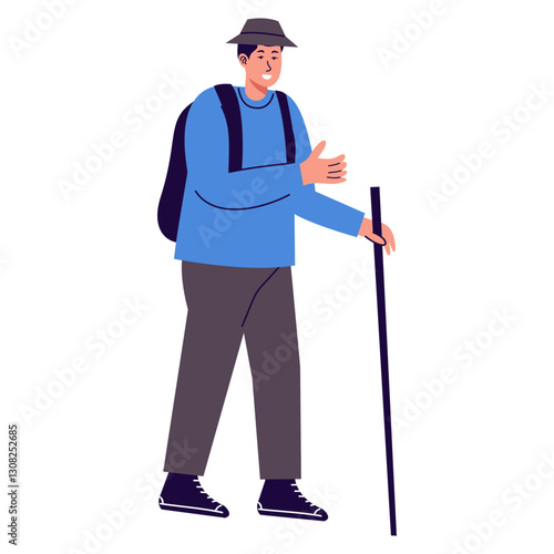 People Hiking Character Isolated on White Background. Flat Vector Illustration.