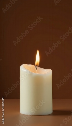 Wallpaper Mural Single white wax candle flame, brown background, holy, loss Torontodigital.ca