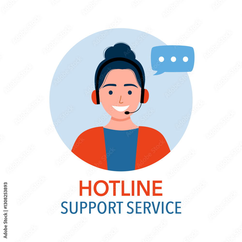 Hotline support service. Call center operator with headset icon. Client services and communication, customer support, phone assistance.