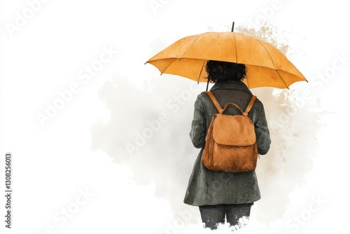 Wallpaper Mural Woman With Yellow Umbrella And Tan Backpack In Rain Torontodigital.ca
