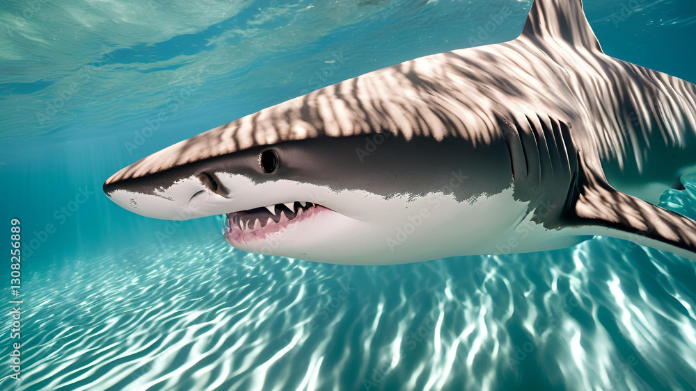 Obraz premium Majestic Great White Shark Underwater Ocean Wildlife Aquatic Predator Closeup