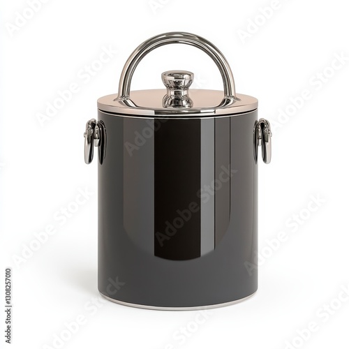 Elegant Black Ice Bucket with Chrome Accents, Generative AI.