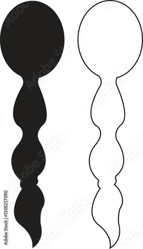 Hair Braided Silhouette icon set. There's a bun, a braid a loose wavy hairstyle. long female fashion plait. Vector of human hair in natural black color ribbon isolated on transparent background