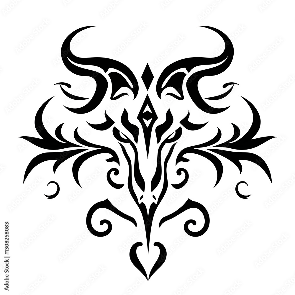 Obraz premium tribal Ram Head Logo - Bold Black Tattoo Design