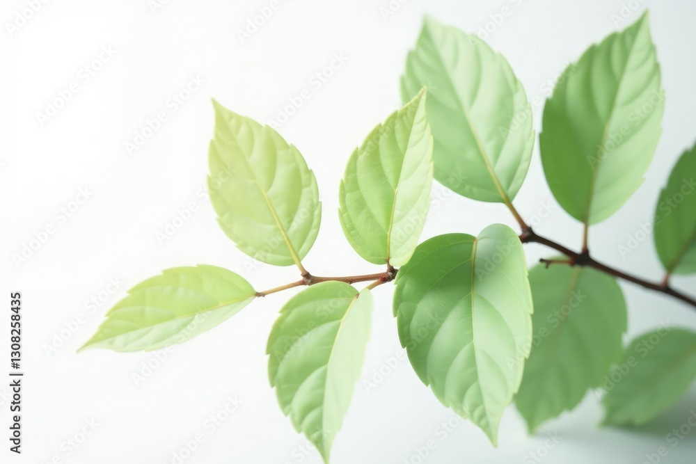 Delicate branch isolated on white background with subtle leafy texture, whiteness, simplicity, beige Delicate branch isolated on white background with subtle leafy texture, whiteness, simplicity, beige