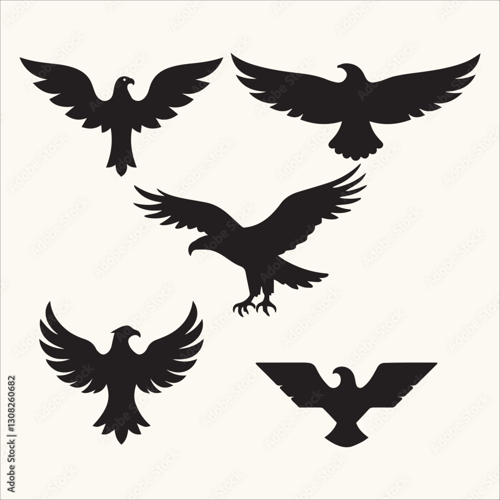 Obraz premium Set of eagle silhouettes. Vector illustration in black and white colors.