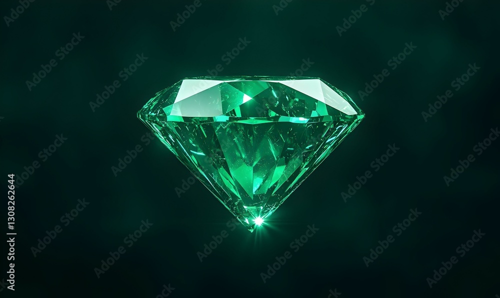 Emerald Diamond Gemstone with Shimmering Cut on Dark Background Emerald Diamond Gemstone with Shimmering Cut on Dark Background