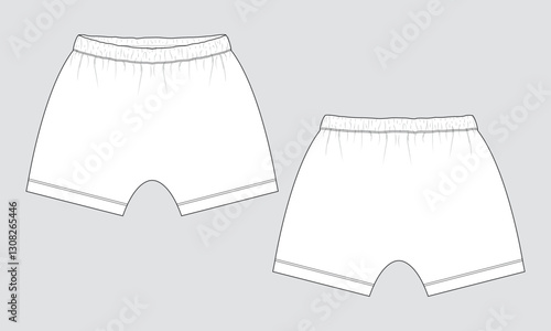 Shorts pant Technical drawing fashion flat sketch vector illustratino template for kids
