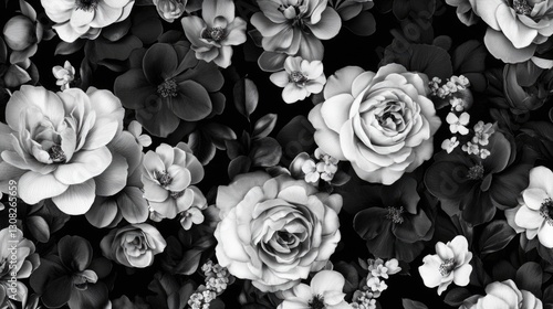 Fototapeta Naklejka Na Ścianę i Meble -  Monochromatic Floral Pattern with Textured Background