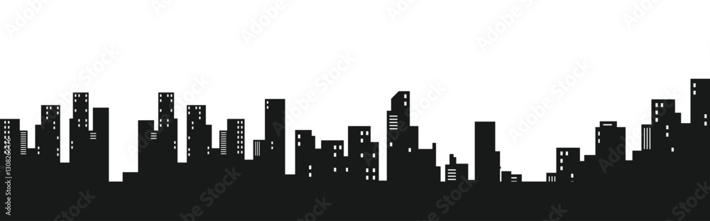 Fototapeta premium Town silhouette skyline. Vector abstact flat row of buildings, countryside architecture illustration