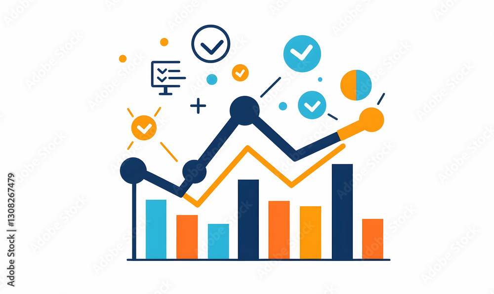 Colorful Abstract Graph with Bar and Line Illustrations for Business Colorful Abstract Graph with Bar and Line Illustrations for Business