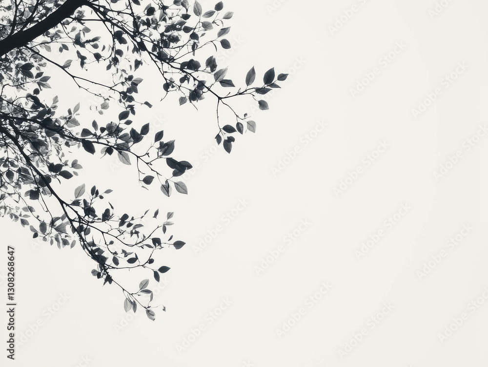 serene view of tree branches with leaves against light background, creating peaceful atmosphere. delicate silhouettes evoke sense of calm and tranquility serene view of tree branches with leaves against light background, creating peaceful atmosphere. delicate silhouettes evoke sense of calm and tranquility