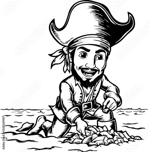 Wallpaper Mural Pirate searching for treasure beach cartoon illustration sunny day close-up view adventure concept Torontodigital.ca