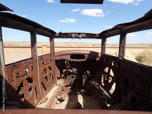 Inside a Rusted Classic Car on Route 66