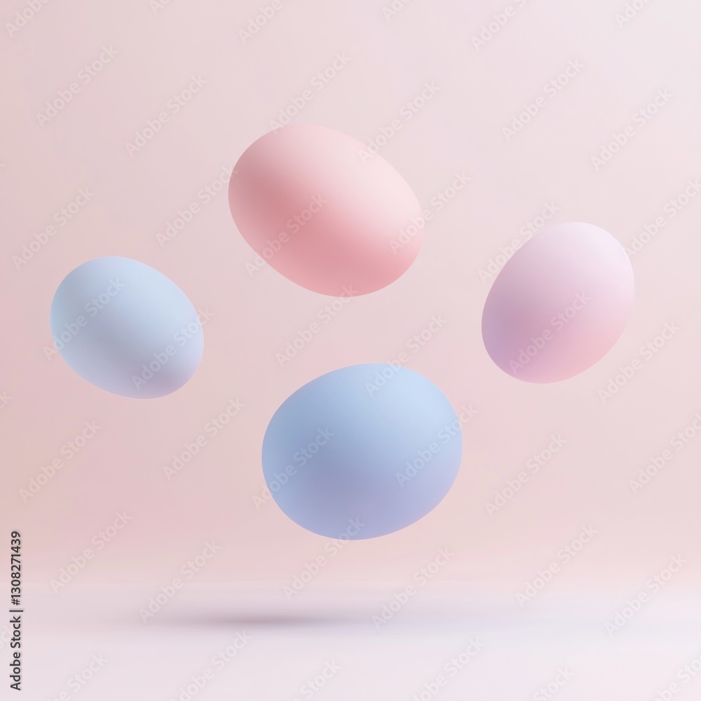 Pastel colored floating eggs on a soft pink background. Pastel colored floating eggs on a soft pink background.