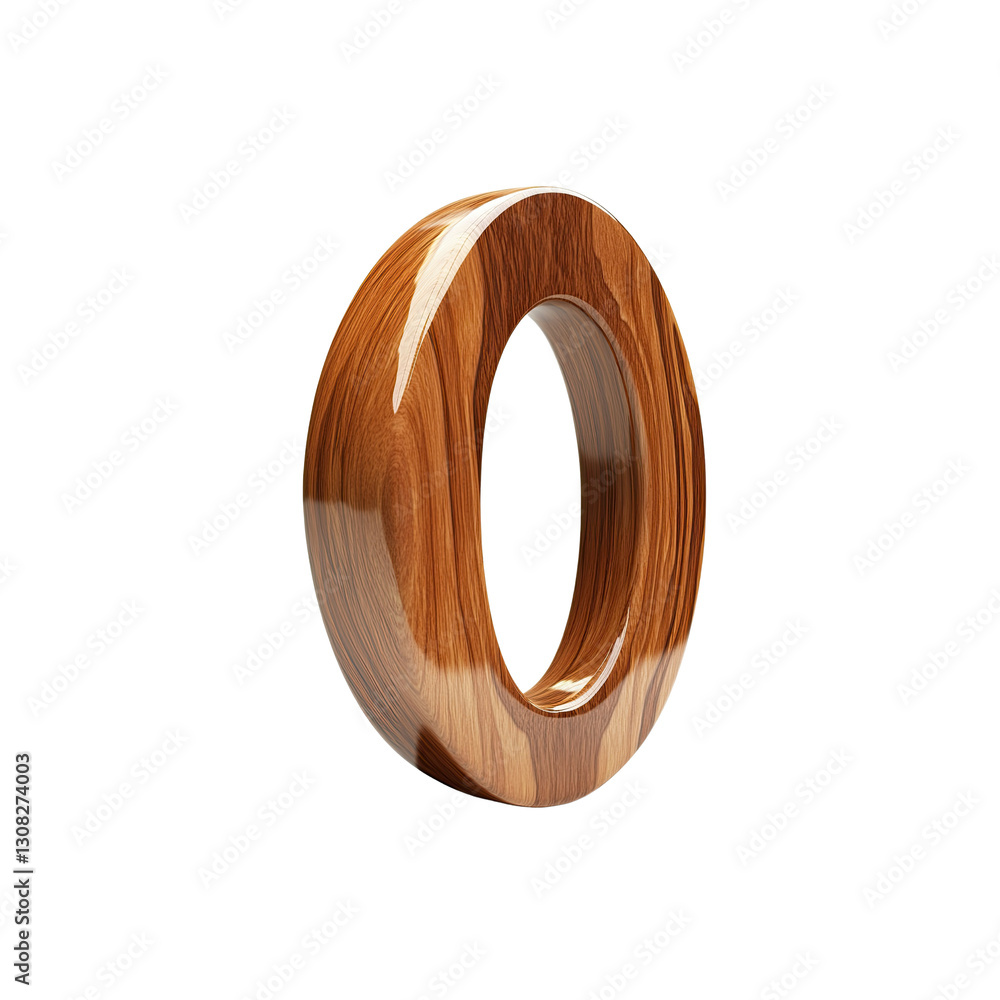 Wooden Number Zero, 3D Render of Polished Wood Ring, Zero Shaped Object Wooden Number Zero, 3D Render of Polished Wood Ring, Zero Shaped Object