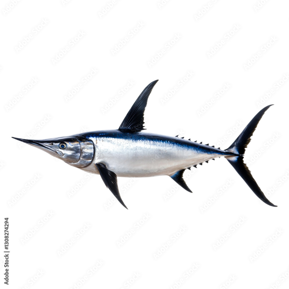 Fototapeta premium Silvery Swordfish Swimming Gracefully in Ocean Waters