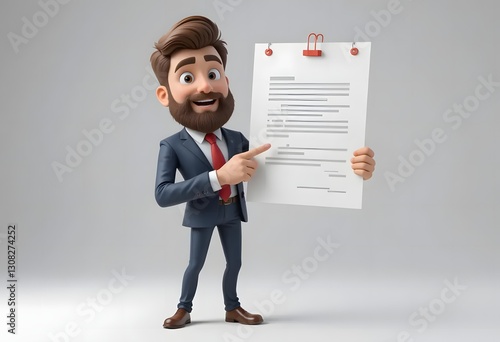 Professional Businessman in Formal Suit Holding and Presenting a Document with Confidence in a Studio Setting