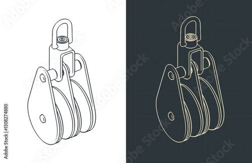 Double blocks for yacht rigging isometric blueprints