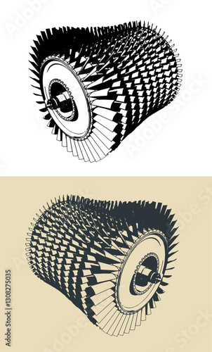 Jet engine turbine rotor and blades