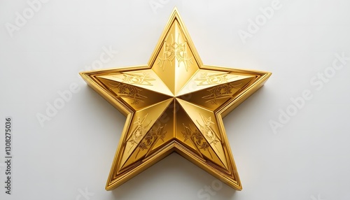 Elegant Golden Star with Intricate Details on White Background - Symbol of Achievement, Excellence, and Luxury Design Element.