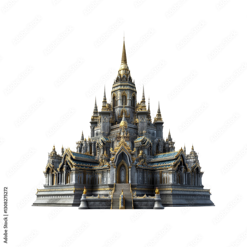 Fototapeta premium Majestic Thai-Inspired Palace 3D Render of an Ornate Architectural Marvel