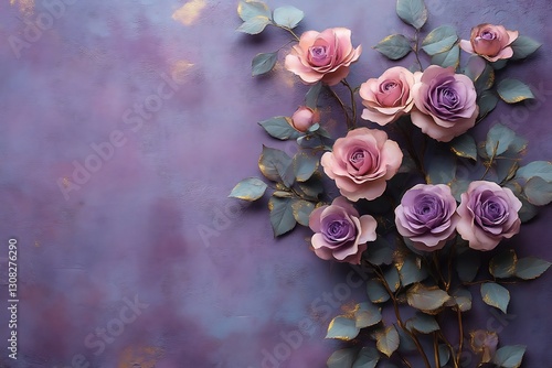 Roses on violet textured surface