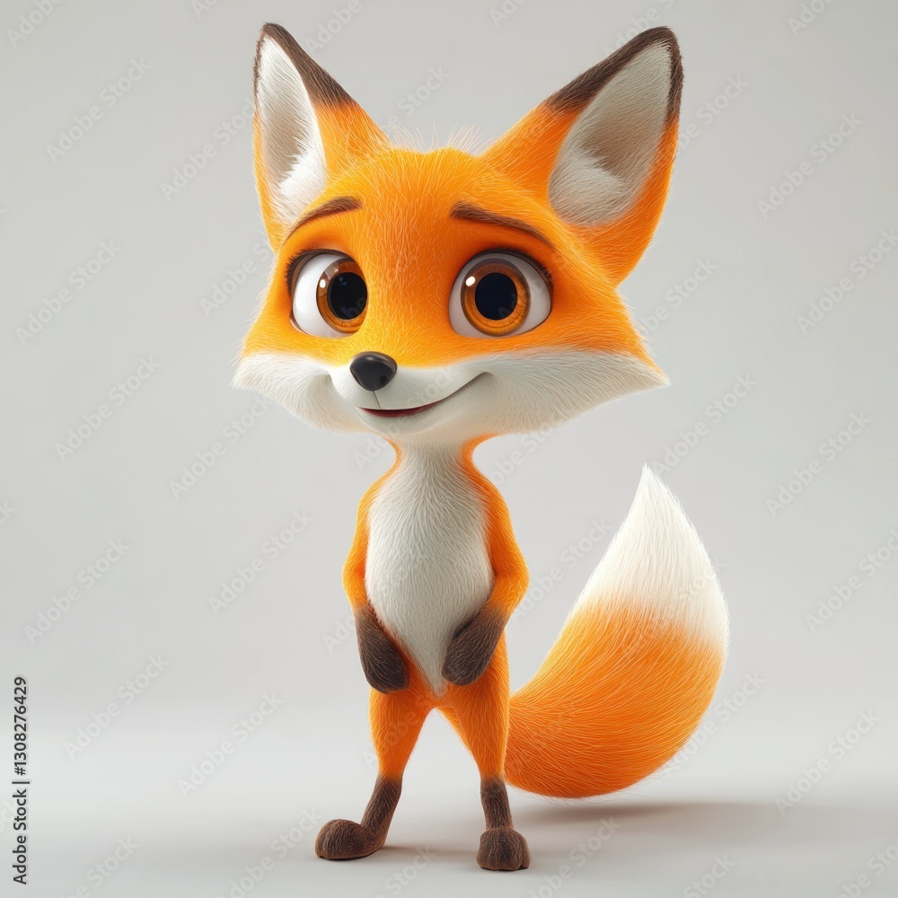 Obraz premium Cute cartoon fox character, studio shot, neutral background, children's illustration