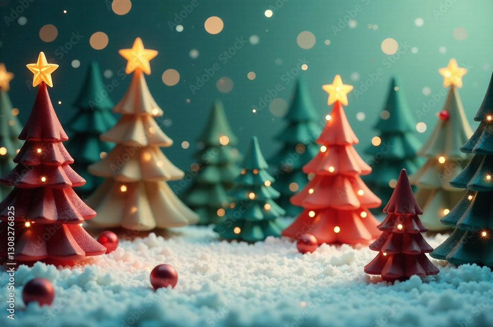 Generate a seamless pattern featuring stylized Christmas trees in a variety of sizes and shapes. Depth of field should create a sense of distance and mood should be warm and inviting. Use a soft, am Generate a seamless pattern featuring stylized Christmas trees in a variety of sizes and shapes. Depth of field should create a sense of distance and mood should be warm and inviting. Use a soft, am