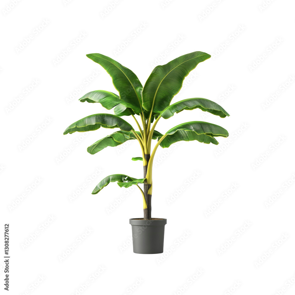 Lush Green Banana Plant in Pot - Isolated on Transparent Background Lush Green Banana Plant in Pot - Isolated on Transparent Background