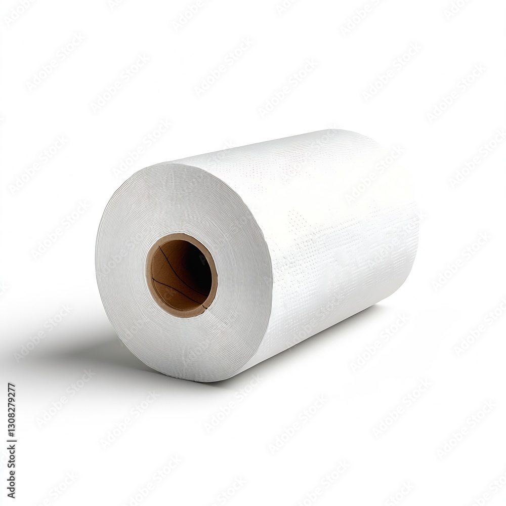 Fototapeta premium Roll of Paper Towels on a White Surface for Efficient Cleaning and Convenience : Generative AI