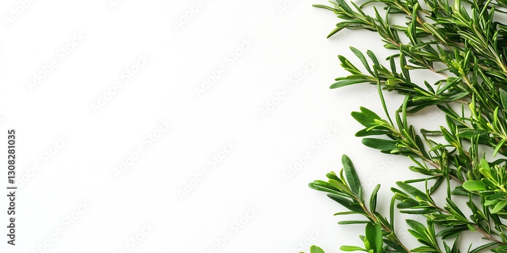 Fototapeta premium Fresh Green Rosemary Sprigs on a Minimalistic White Background : Generative AI