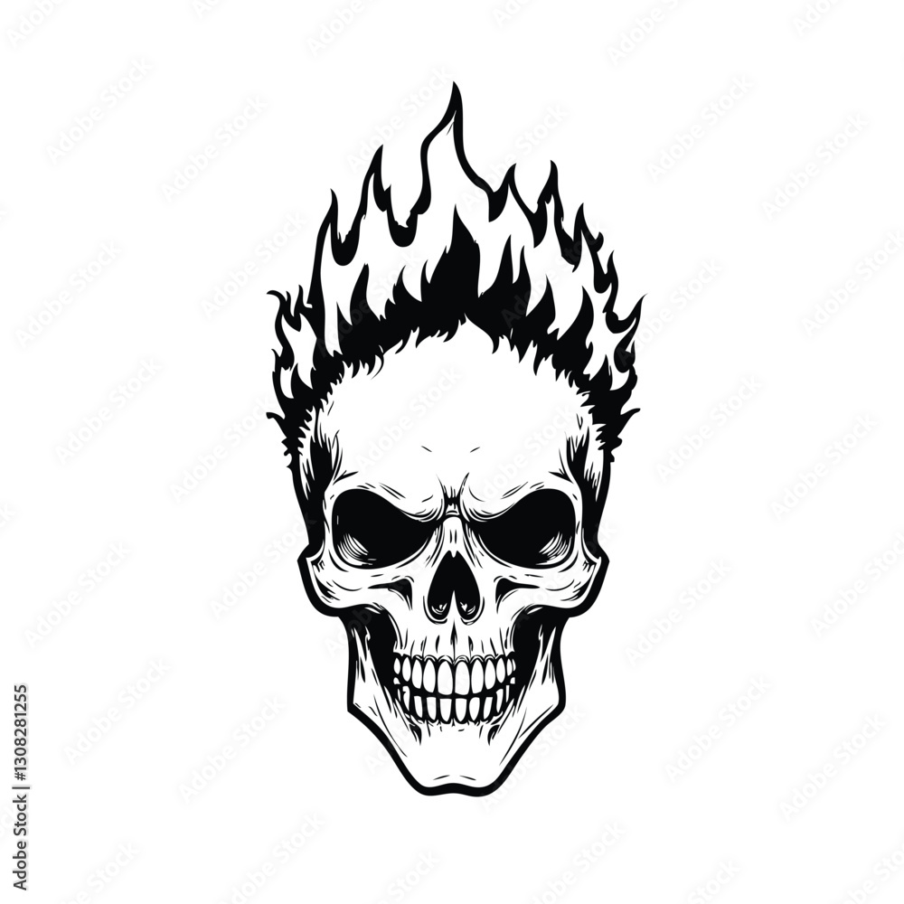 Obraz premium Skull head with fire illustration