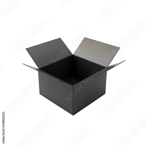 Open Empty Black Cardboard Box, Mockup for Product Display