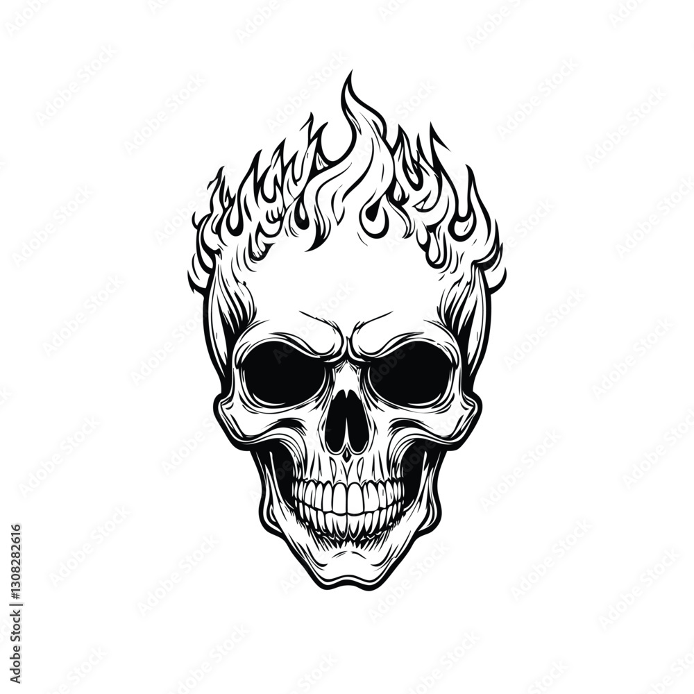 Fototapeta premium Skull head with fire illustration
