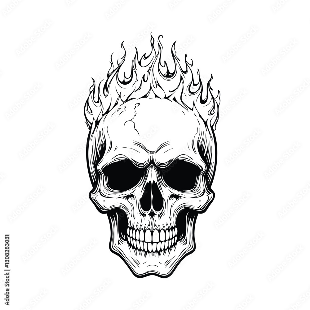 Fototapeta premium Skull head with fire illustration
