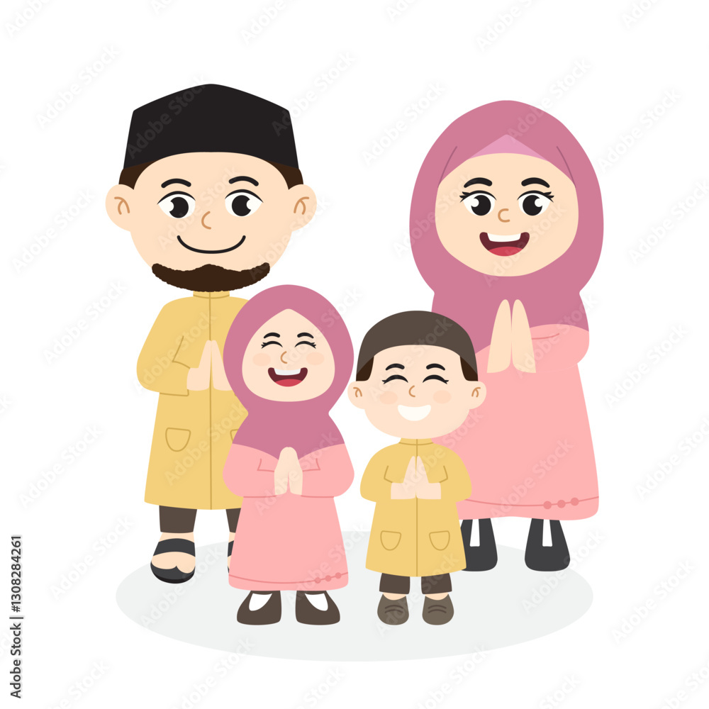 Illustration of islamic family. Muslim family. forgiveness icon. Vector welcoming ramadan Illustration of islamic family. Muslim family. forgiveness icon. Vector welcoming ramadan