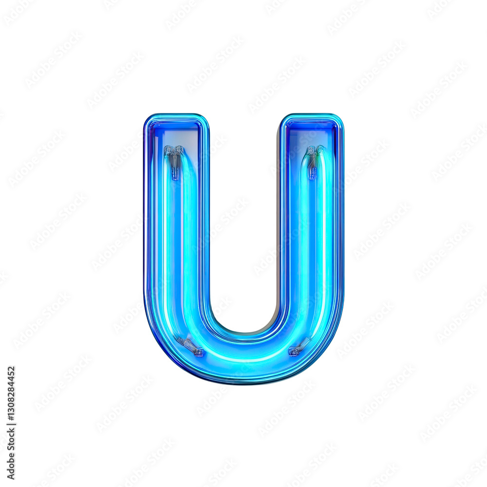 Glowing Neon Blue Letter U - 3D Render Glowing Neon Blue Letter U - 3D Render