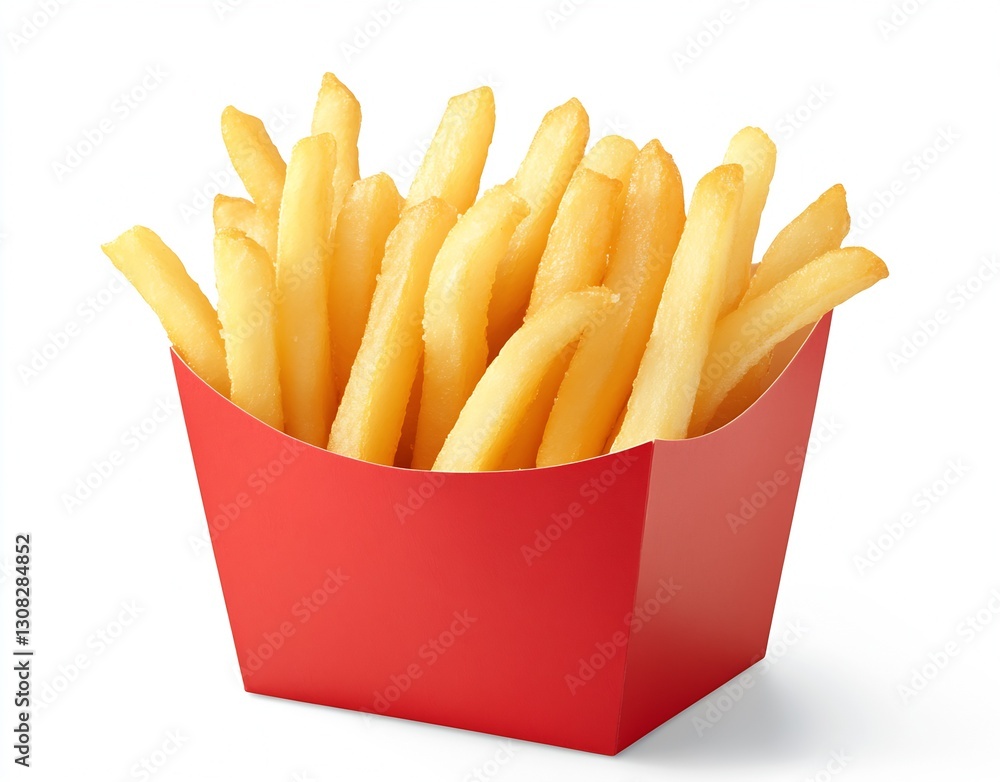 Freshly Cooked French Fries in Red Container on White Background : Generative AI Freshly Cooked French Fries in Red Container on White Background : Generative AI