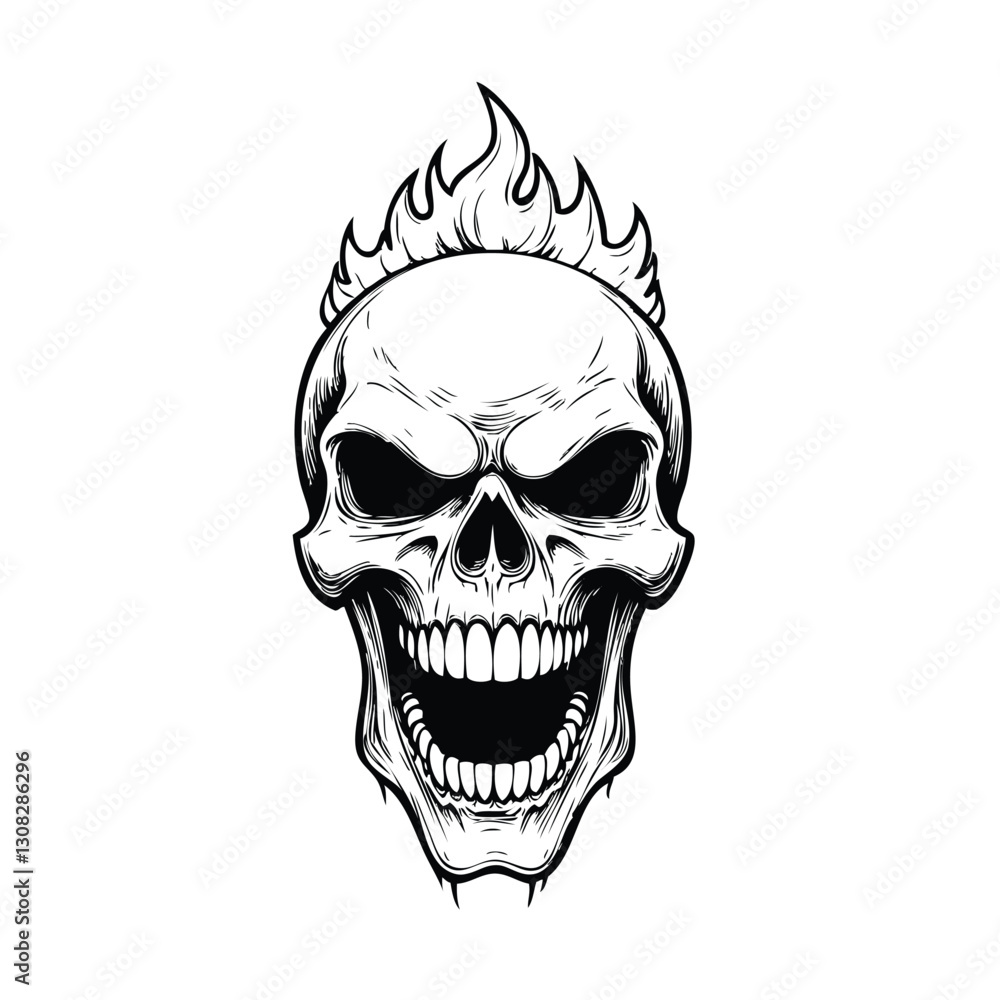 Fototapeta premium Skull head with fire illustration