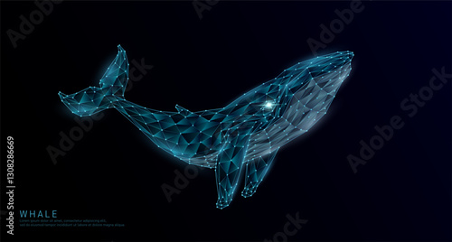 Whale polygon. Fish or deep sea animals on a dark background. For design various advertising media. Vector EPS10.