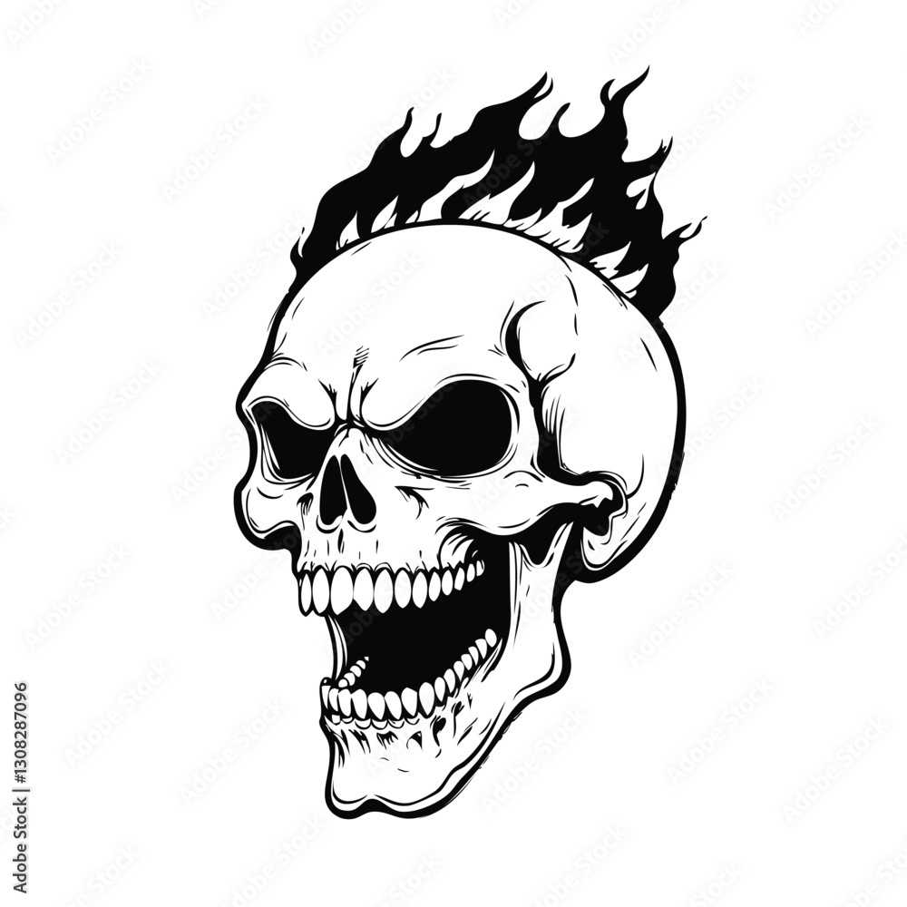 Fototapeta premium Skull head with fire illustration