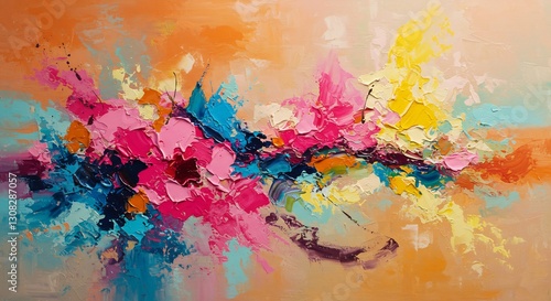 Vibrant Abstract Floral Painting Warm Hues. AI Generated