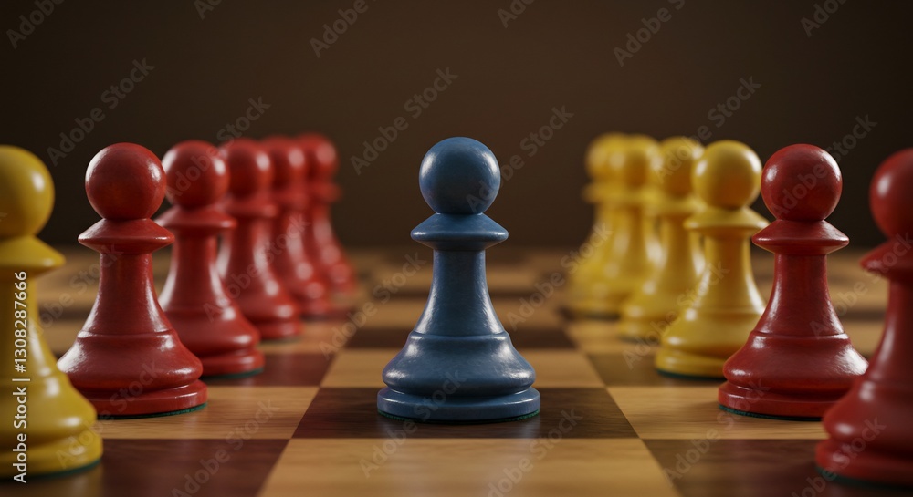 Blue Pawn Strategically Placed Chess Game. AI Generated