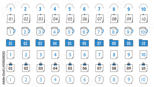 数字とフレームセット　シンプル　番号　ナンバー　イラスト　飾り罫　あしらい　ベクター　素材　アイコン