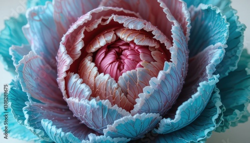 Exquisite Close up of a Pastel Blue and Pink Artificial Flower Intricate Petals and Delicate Texture