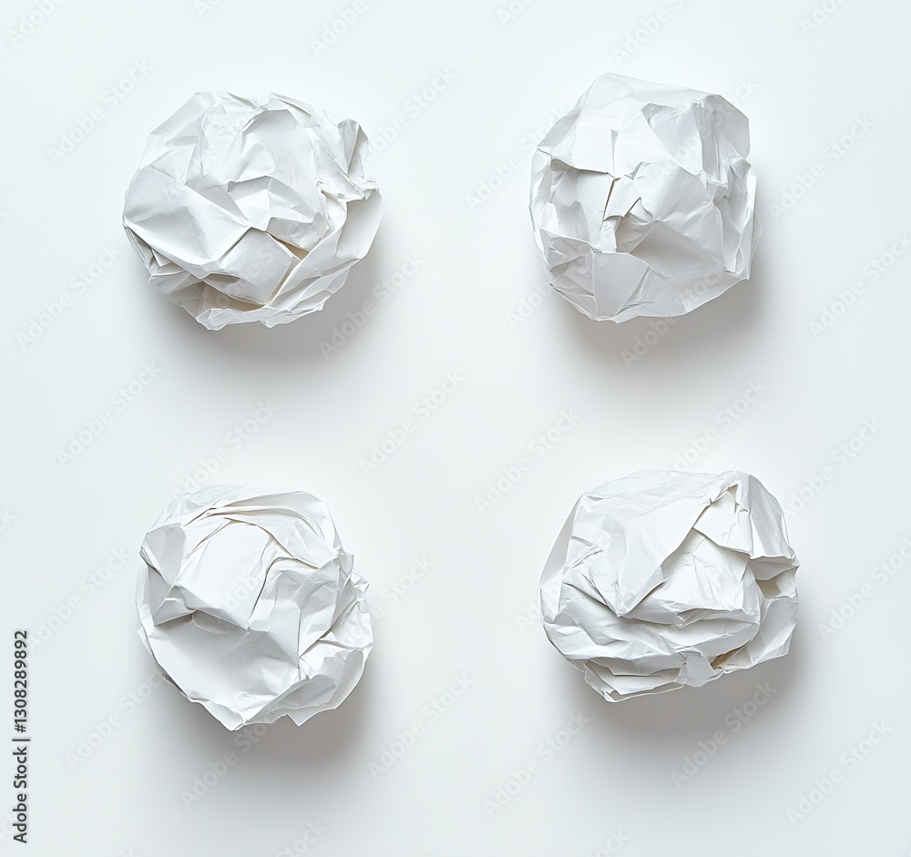 Crumpled White Paper Balls on a Clean Bright Surface for Minimalistic Aesthetic : Generative AI Crumpled White Paper Balls on a Clean Bright Surface for Minimalistic Aesthetic : Generative AI